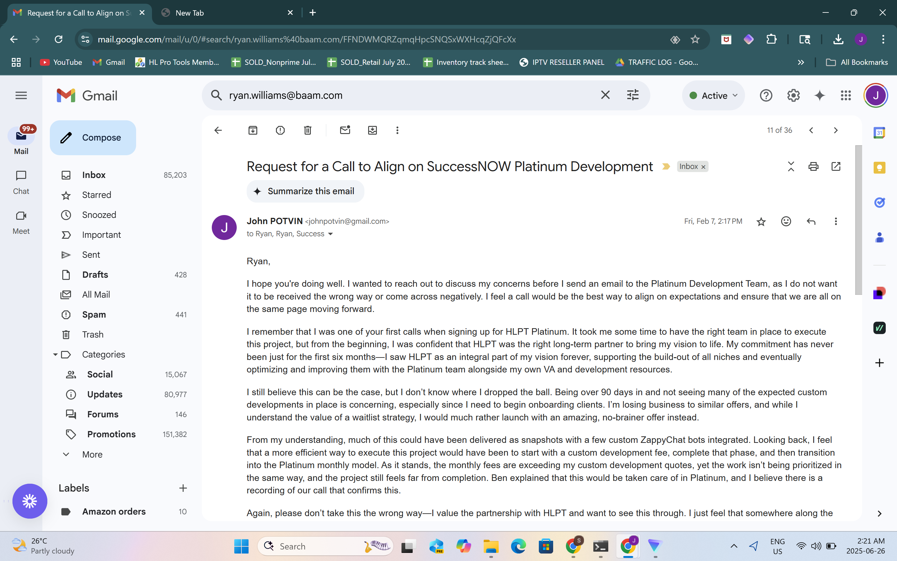 HLPT Email from John Potvin: Request for a Call to Align - HL Pro Tools Review Evidence